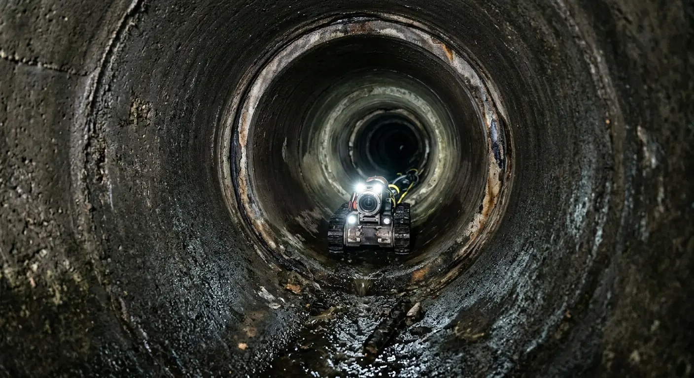 Robotic sewer camera inspecting pipe interior for Sewer Line Cleaning in Arkansas City